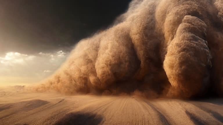 A dust storm sweeping across the desert