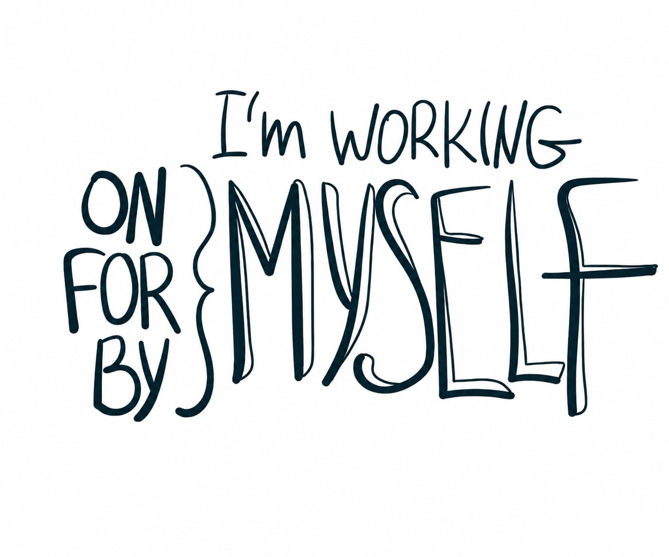 Hand-lettered graphic with the words ‘I’m working on myself’
