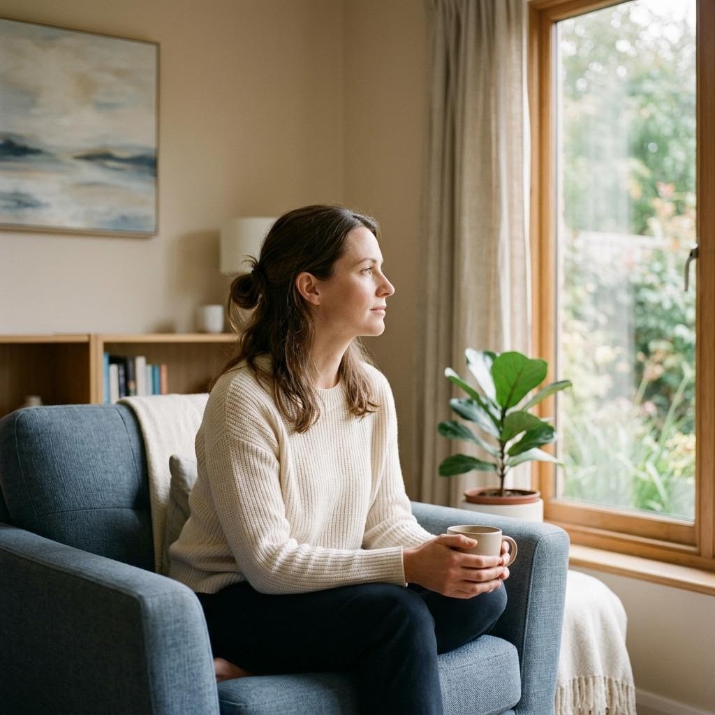 Woman reflecting quietly as she practices understanding her emotions.