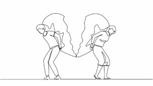 two people moving away from each other with a broken heart